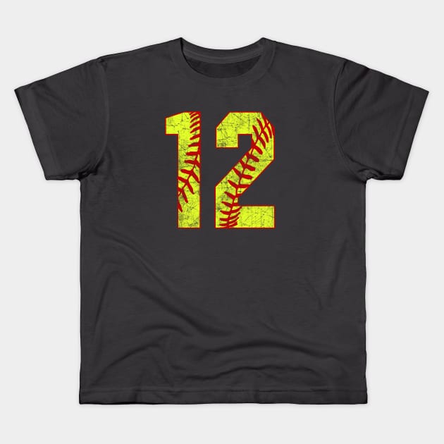 Fastpitch Softball Number 12 #12 Softball Shirt Jersey Uniform Favorite Player Biggest Fan Kids T-Shirt by TeeCreations